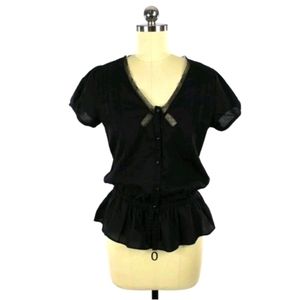 Marc Jacobs Cotton Polka Dot Tulle Peplum Blouse